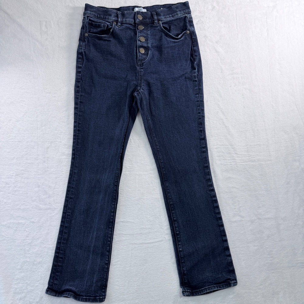 Loft Outlet Jeans Flare Crop High Rise Dark Wash Exposed Button Fly Size 4